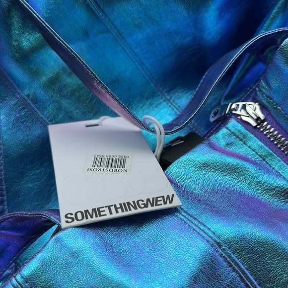 NWT Somethingnew Revolve metallic Iridescent Heather midi faux leather dress L - Picture 7 of 9